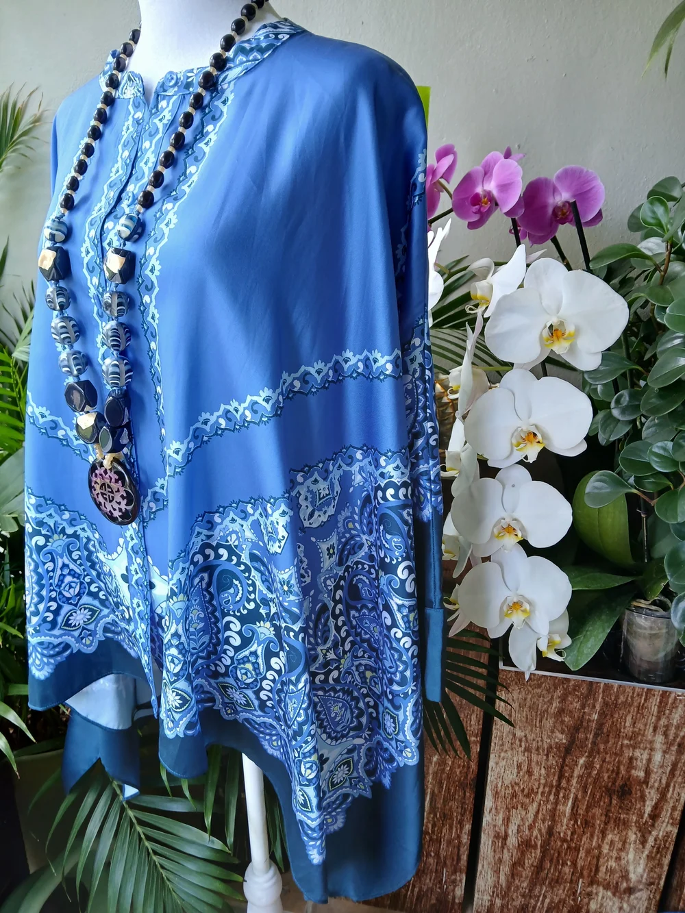 🔥Chico's Blue Printed Paisley Tunic Kimono Poncho Top & FREE GIFT L-XL - Picture 12 of 16